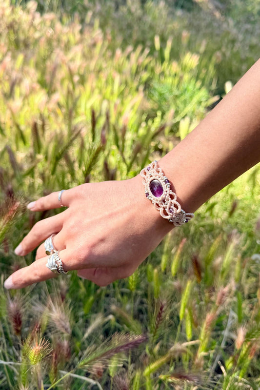 Handmade Amethyst Cuff Bracelet with Faceted Amethyst Accents