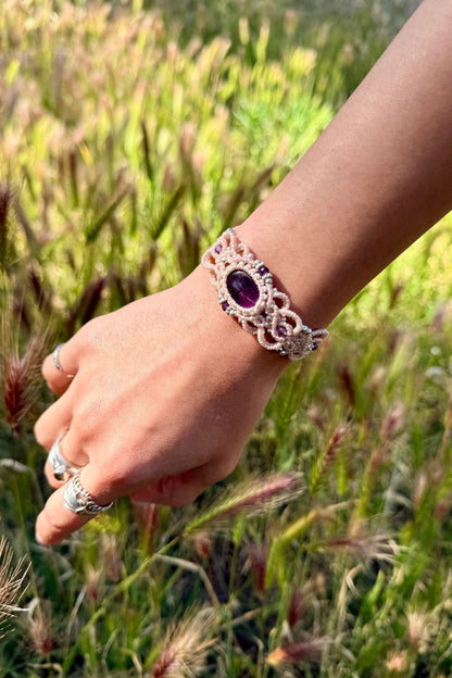 Handmade Amethyst Cuff Bracelet with Faceted Amethyst Accents