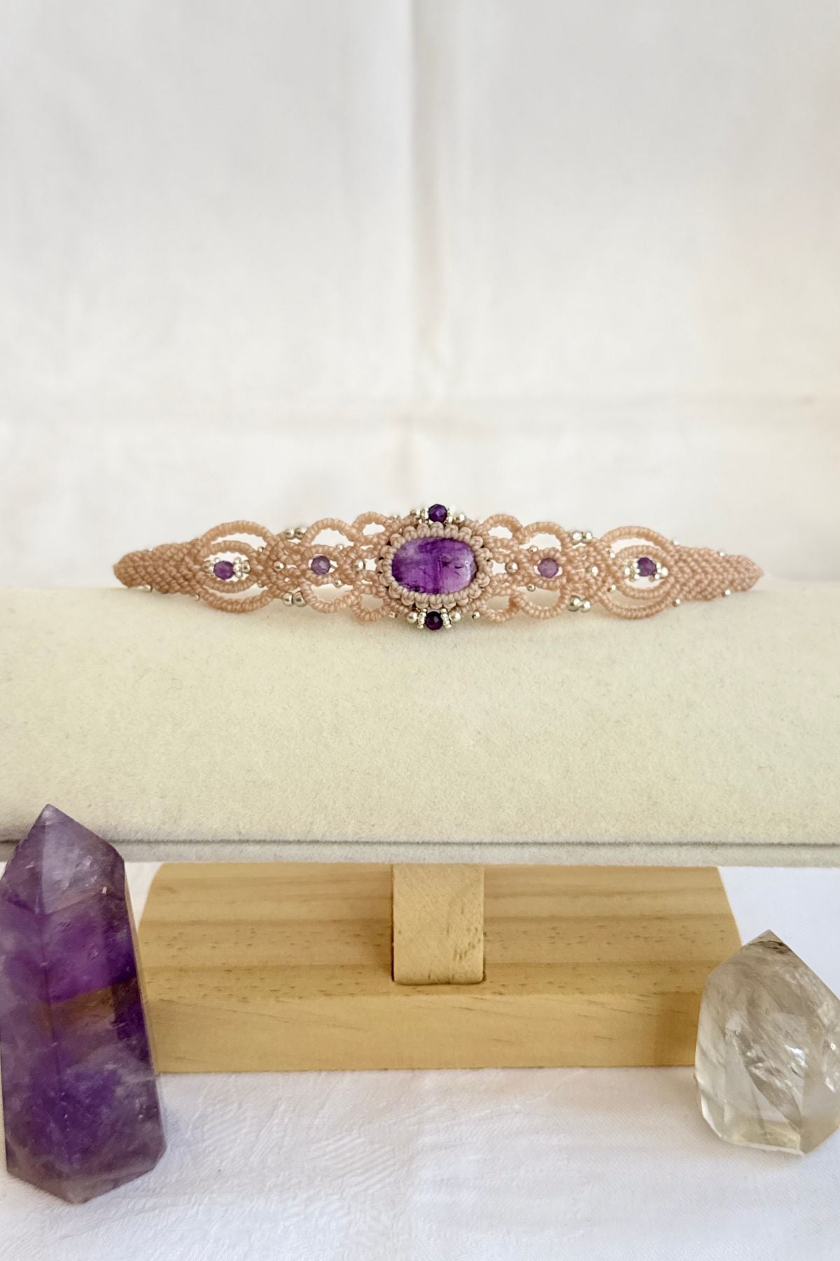Handmade Amethyst Cuff Bracelet with Faceted Amethyst Accents