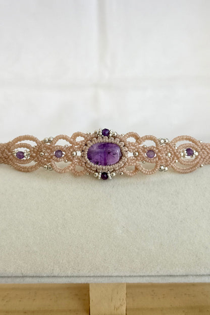 Handmade Amethyst Cuff Bracelet with Faceted Amethyst Accents