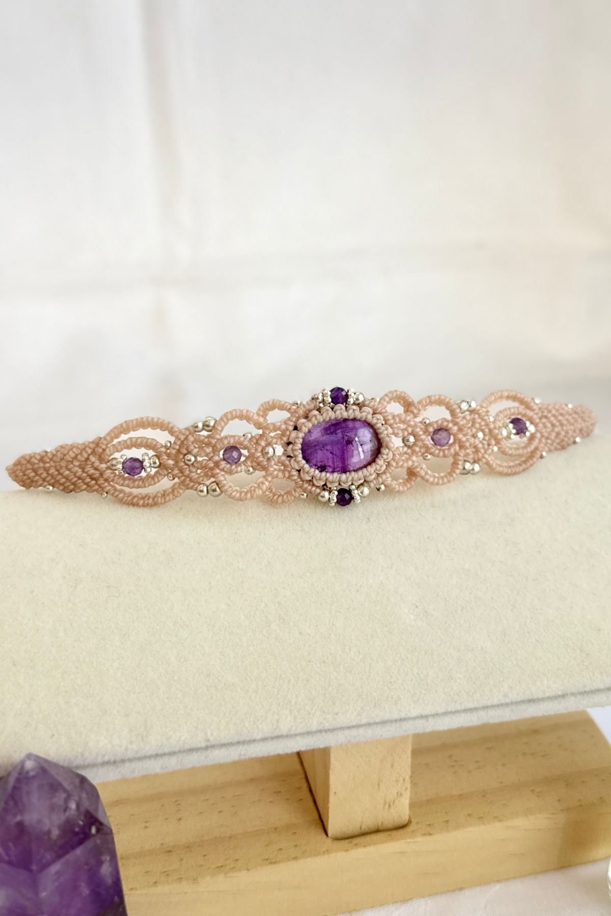 Handmade Amethyst Cuff Bracelet with Faceted Amethyst Accents
