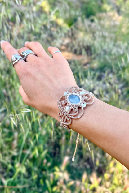 Handmade Aquamarine Cuff Bracelet with Freshwater Pearl Accents
