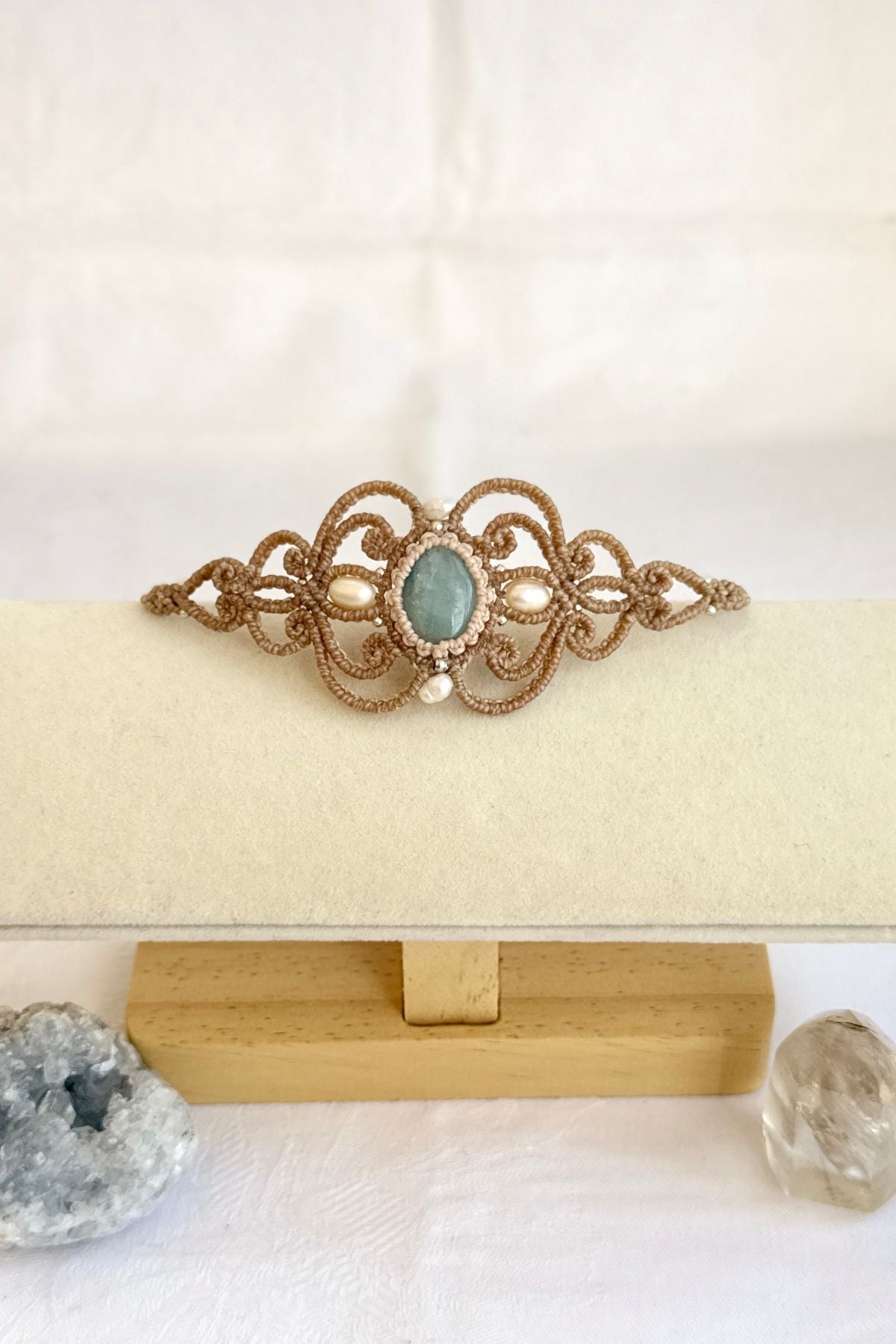 Handmade Aquamarine Cuff Bracelet with Freshwater Pearl Accents