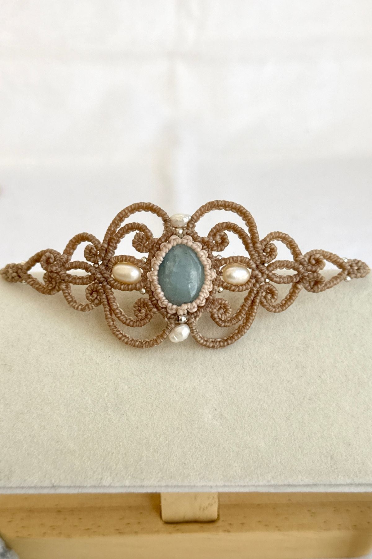 Handmade Aquamarine Cuff Bracelet with Freshwater Pearl Accents
