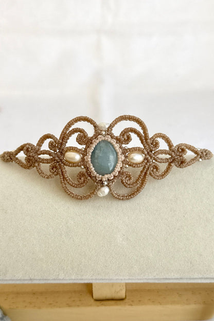 Handmade Aquamarine Cuff Bracelet with Freshwater Pearl Accents