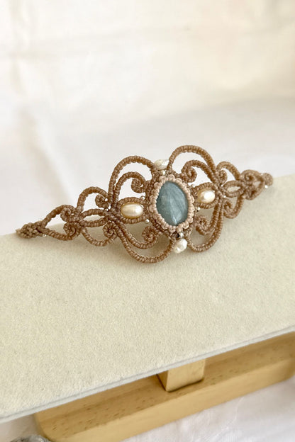 Handmade Aquamarine Cuff Bracelet with Freshwater Pearl Accents