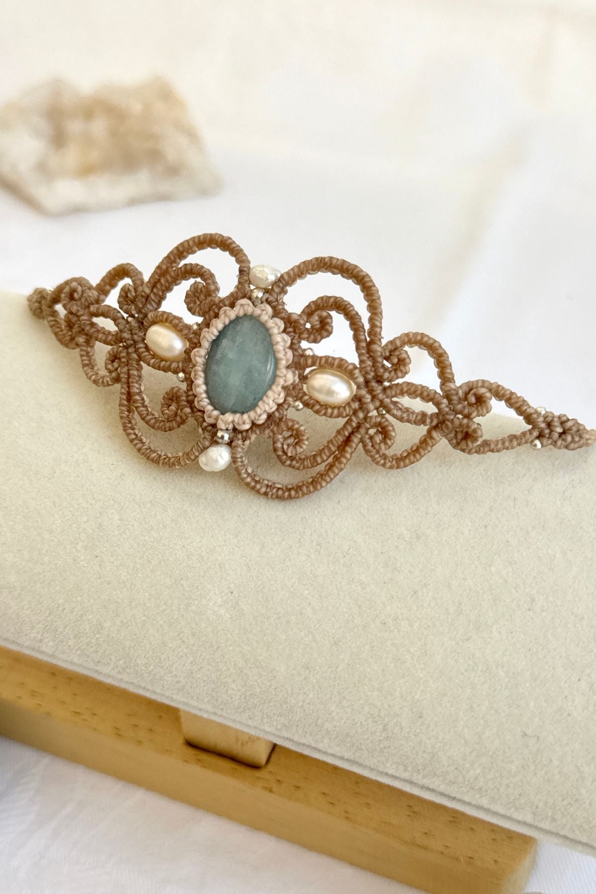 Handmade Aquamarine Cuff Bracelet with Freshwater Pearl Accents