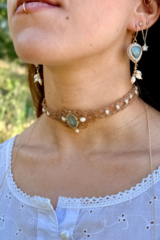 Handmade Aquamarine and Freshwater Pearl Elegant Choker