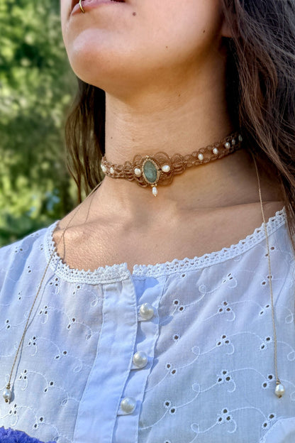 Handmade Aquamarine and Freshwater Pearl Elegant Choker