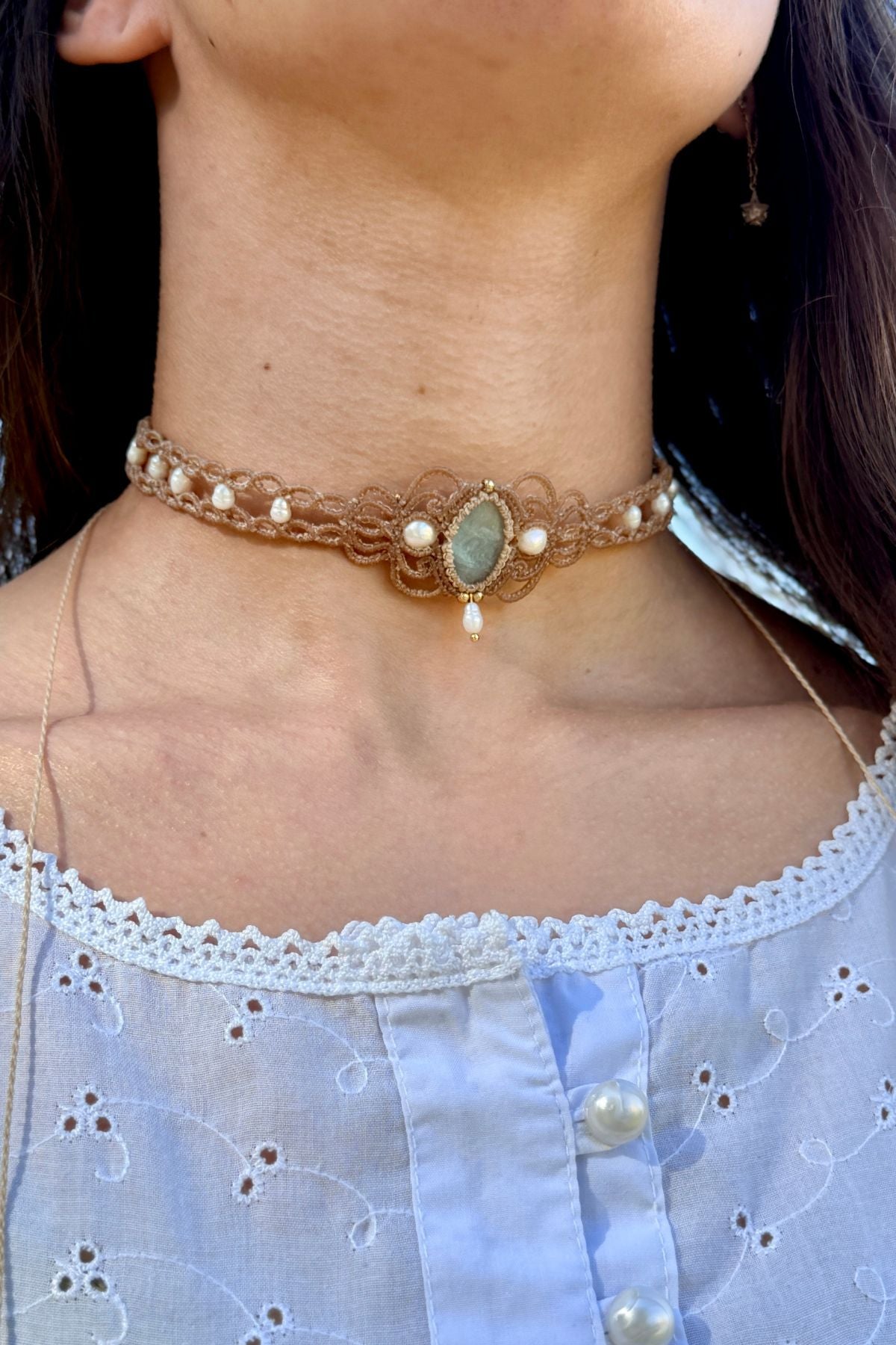 Handmade Aquamarine and Freshwater Pearl Elegant Choker