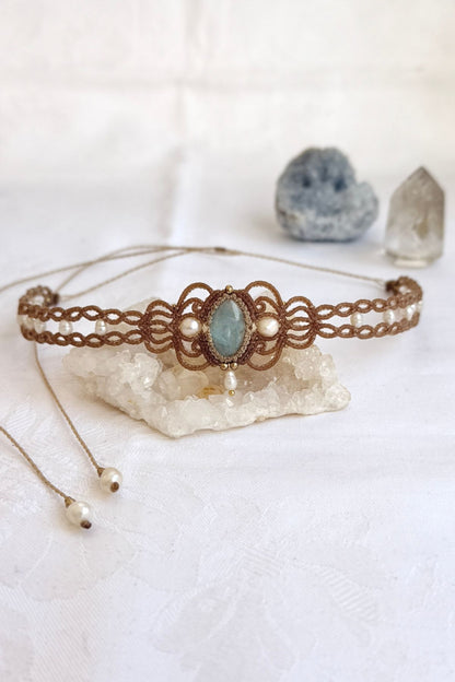 Handmade Aquamarine and Freshwater Pearl Elegant Choker