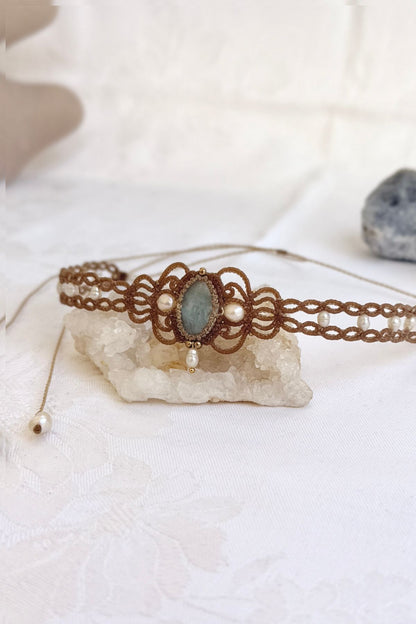 Handmade Aquamarine and Freshwater Pearl Elegant Choker