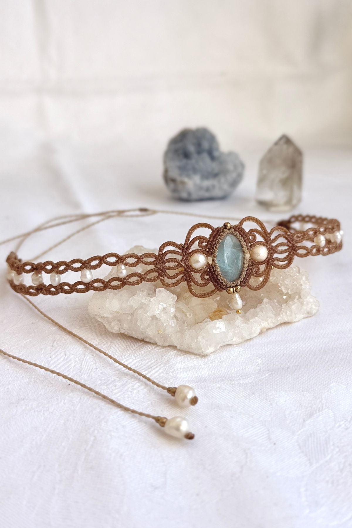 Handmade Aquamarine and Freshwater Pearl Elegant Choker