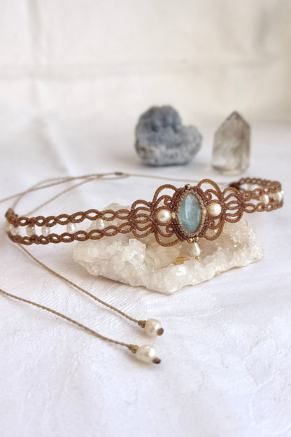 Handmade Aquamarine and Freshwater Pearl Elegant Choker