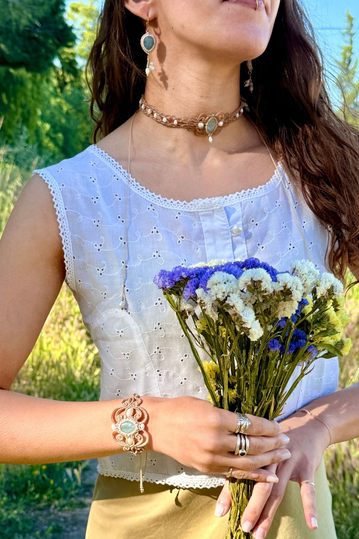 Handmade Aquamarine and Freshwater Pearl Elegant Choker