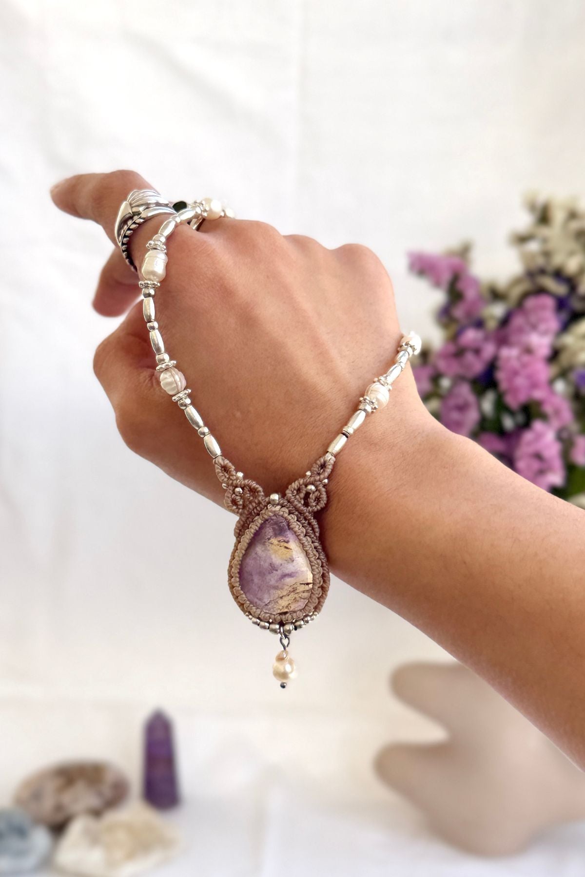 Handmade Ametrine Necklace with Freshwater Pearls
