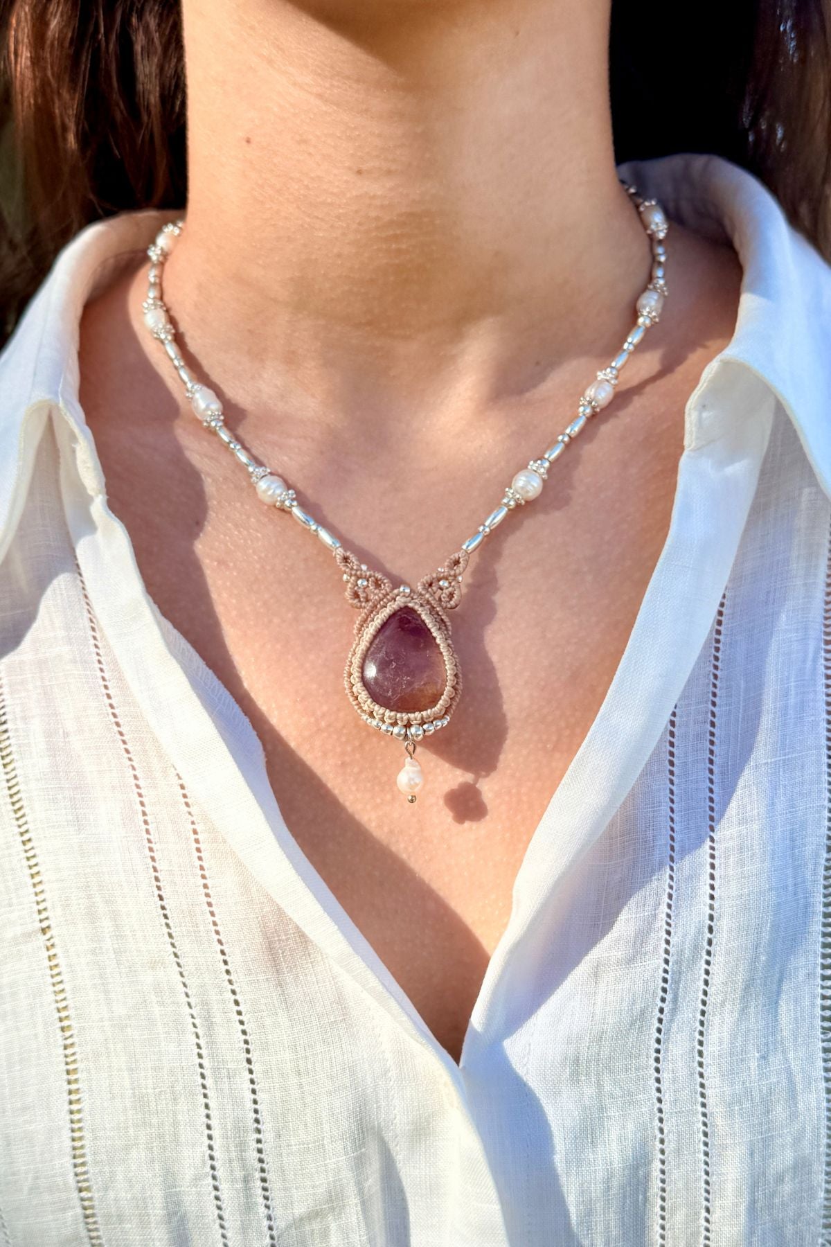 Handmade Ametrine Necklace with Freshwater Pearls