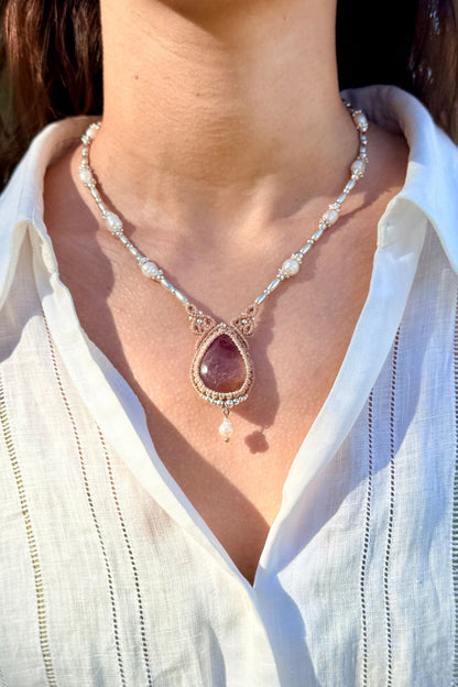 Handmade Ametrine Necklace with Freshwater Pearls