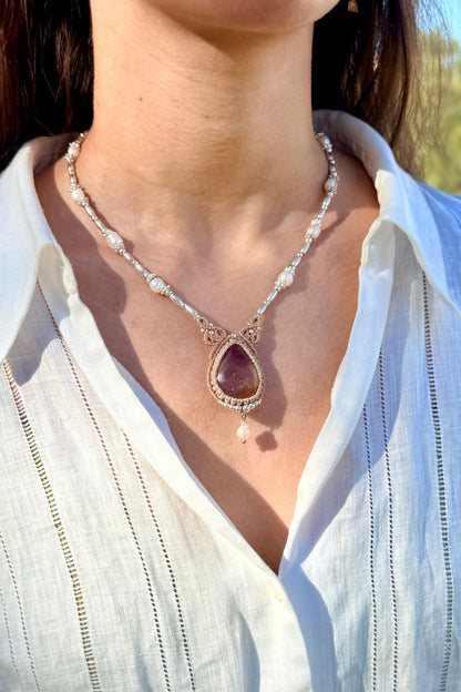 Handmade Ametrine Necklace with Freshwater Pearls