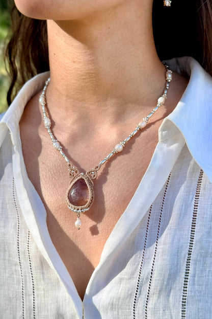 Handmade Ametrine Necklace with Freshwater Pearls