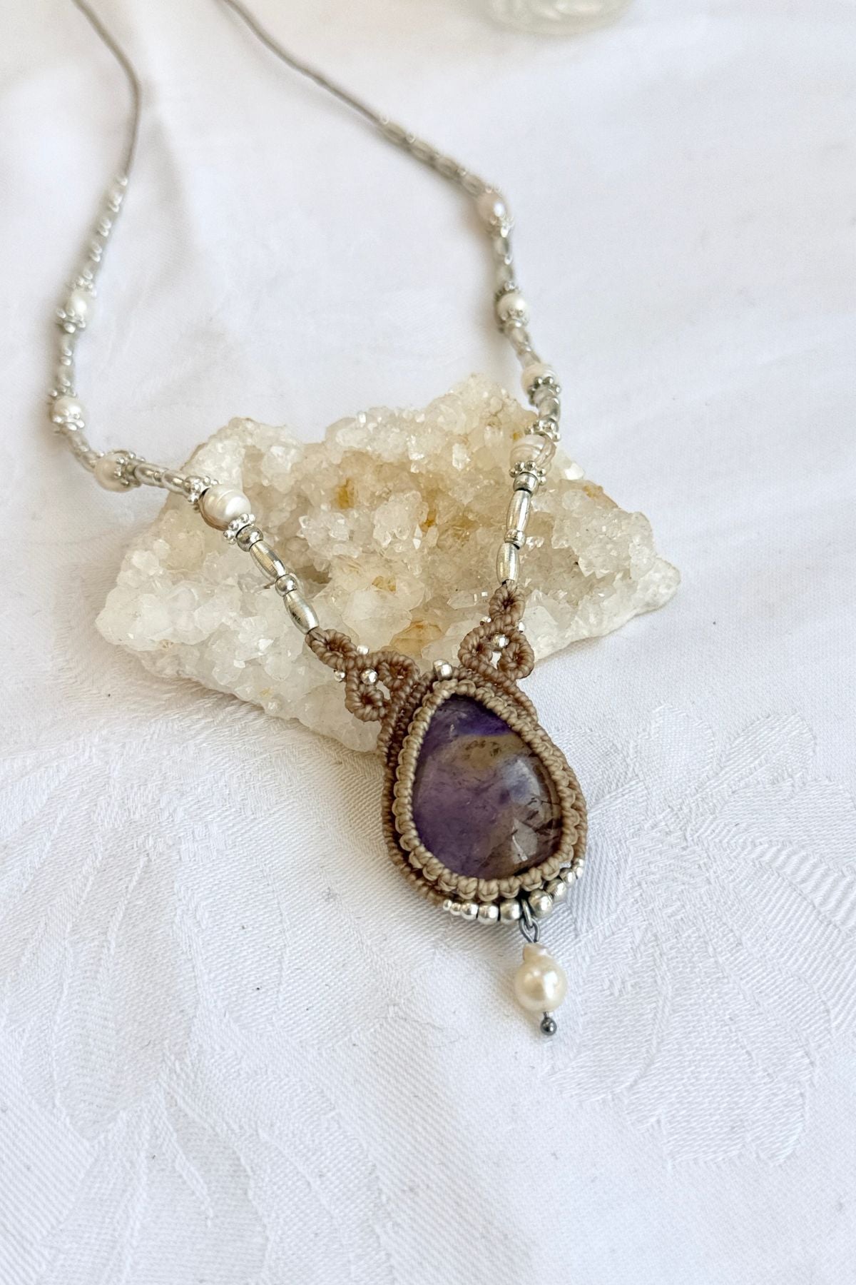Handmade Ametrine Necklace with Freshwater Pearls