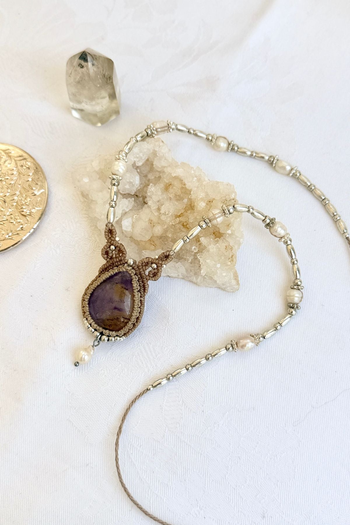 Handmade Ametrine Necklace with Freshwater Pearls