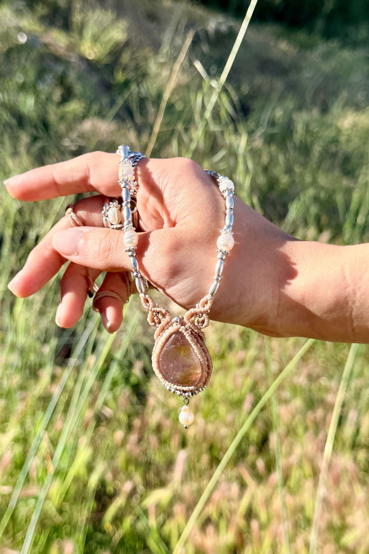 Handmade Ametrine Necklace with Freshwater Pearls