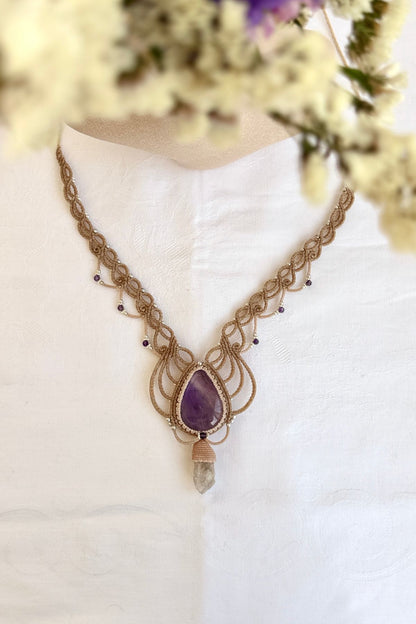 Handmade Ametrine and Cactus Quartz, Statement V- Shaped Necklace
