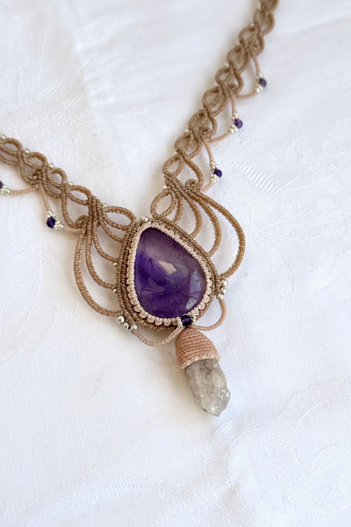 Handmade Ametrine and Cactus Quartz, Statement V- Shaped Necklace