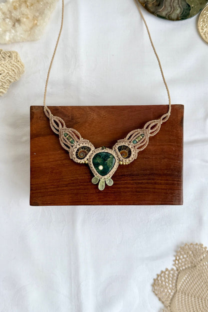 Ocean jasper necklace with split ammonite fossils, green tourmaline beads and prehnite drops, one of a kind statement jewelry