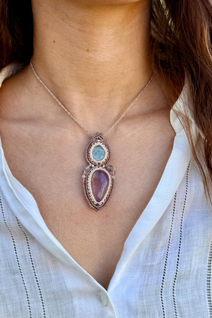 Handmade Aquamarine and Ametrine Pendant Necklace with Gemstone Details