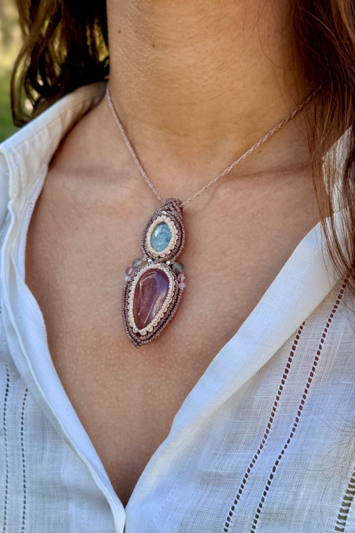 Handmade Aquamarine and Ametrine Pendant Necklace with Gemstone Details