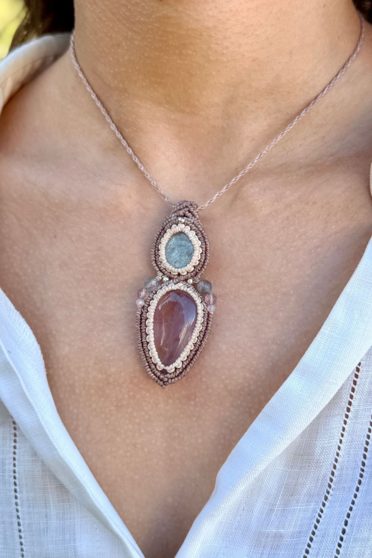 Handmade Aquamarine and Ametrine Pendant Necklace with Gemstone Details