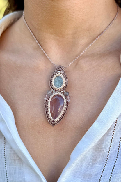 Handmade Aquamarine and Ametrine Pendant Necklace with Gemstone Details