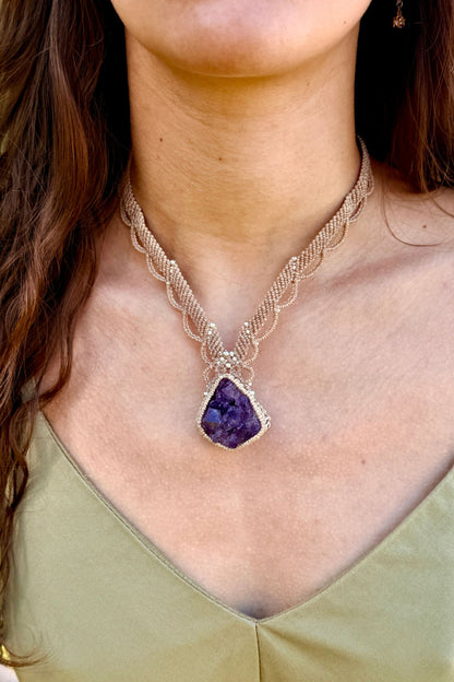 Handmade Amethyst Druzy Statement Necklace