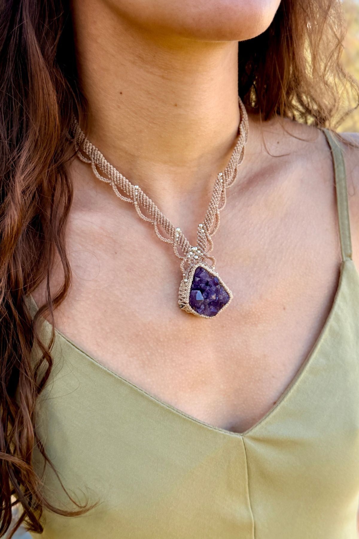 Handmade Amethyst Druzy Statement Necklace