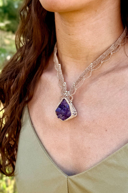Handmade Amethyst Druzy Statement Necklace