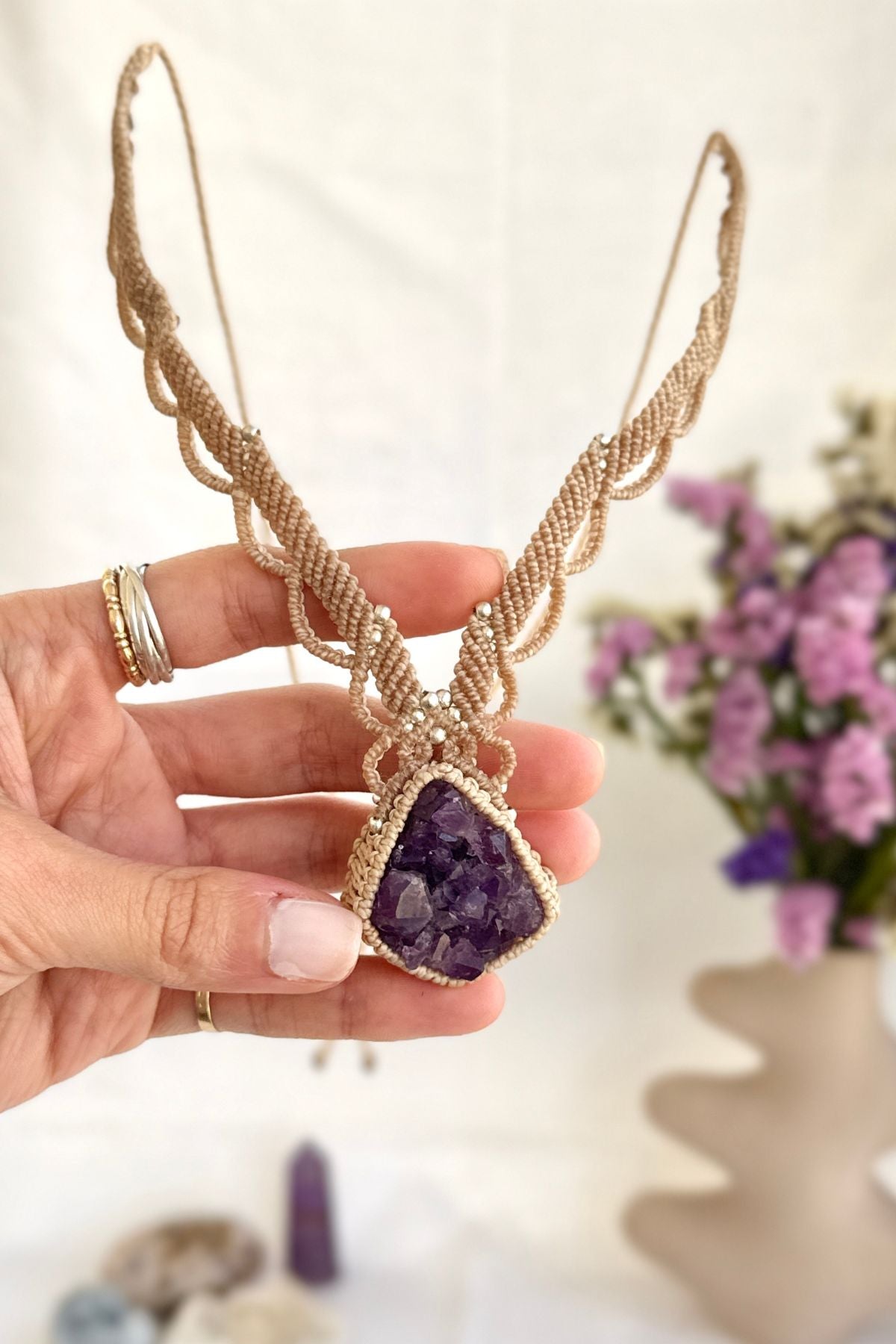 Handmade Amethyst Druzy Statement Necklace