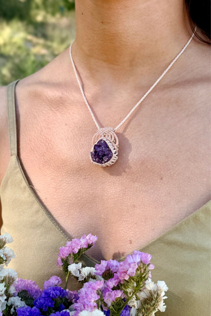 Handmade Amethyst Druzy Pendant Necklace