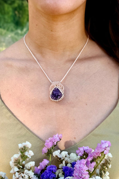 Handmade Amethyst Druzy Pendant Necklace