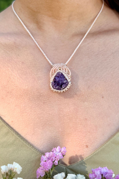 Handmade Amethyst Druzy Pendant Necklace