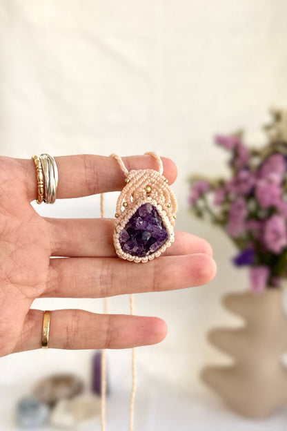 Handmade Amethyst Druzy Pendant Necklace
