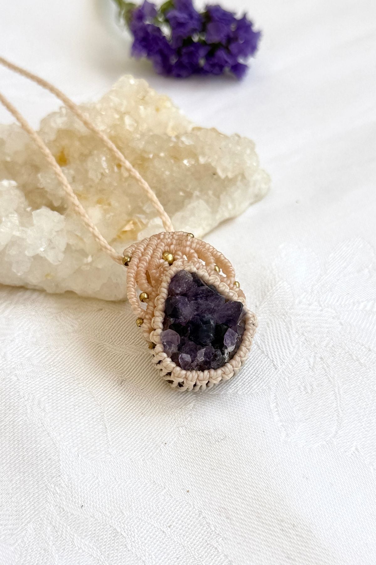 Handmade Amethyst Druzy Pendant Necklace