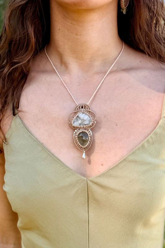 Handmade Quartz Geode and Prasiolite Pendant Necklace