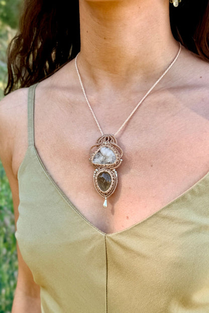 Handmade Quartz Geode and Prasiolite Pendant Necklace