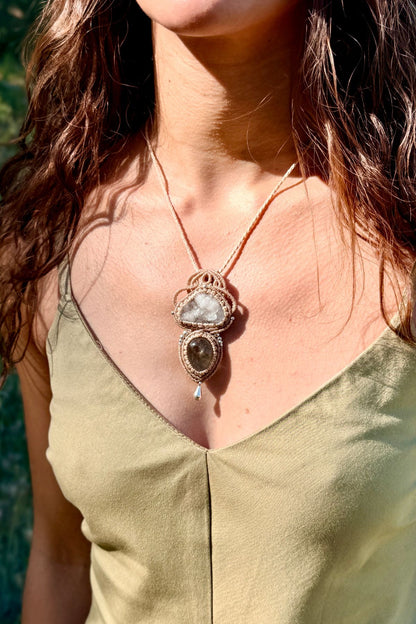 Handmade Quartz Geode and Prasiolite Pendant Necklace