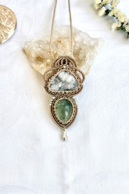Handmade Quartz Geode and Prasiolite Pendant Necklace