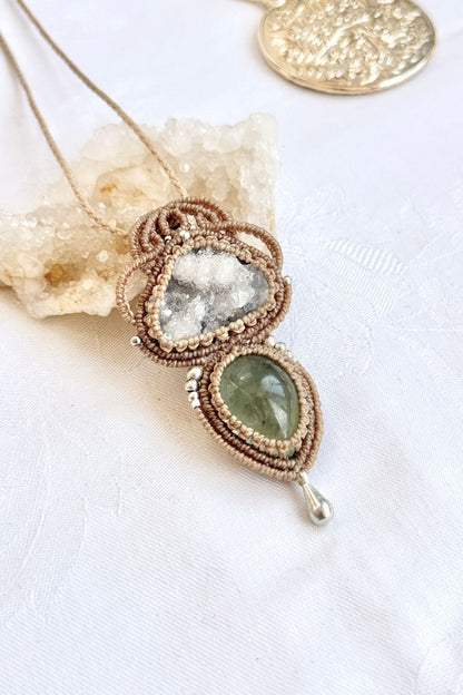 Handmade Quartz Geode and Prasiolite Pendant Necklace