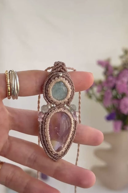 Handmade Aquamarine and Ametrine Pendant Necklace with Gemstone Details
