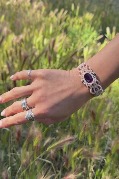 Handmade Amethyst Cuff Bracelet with Faceted Amethyst Accents